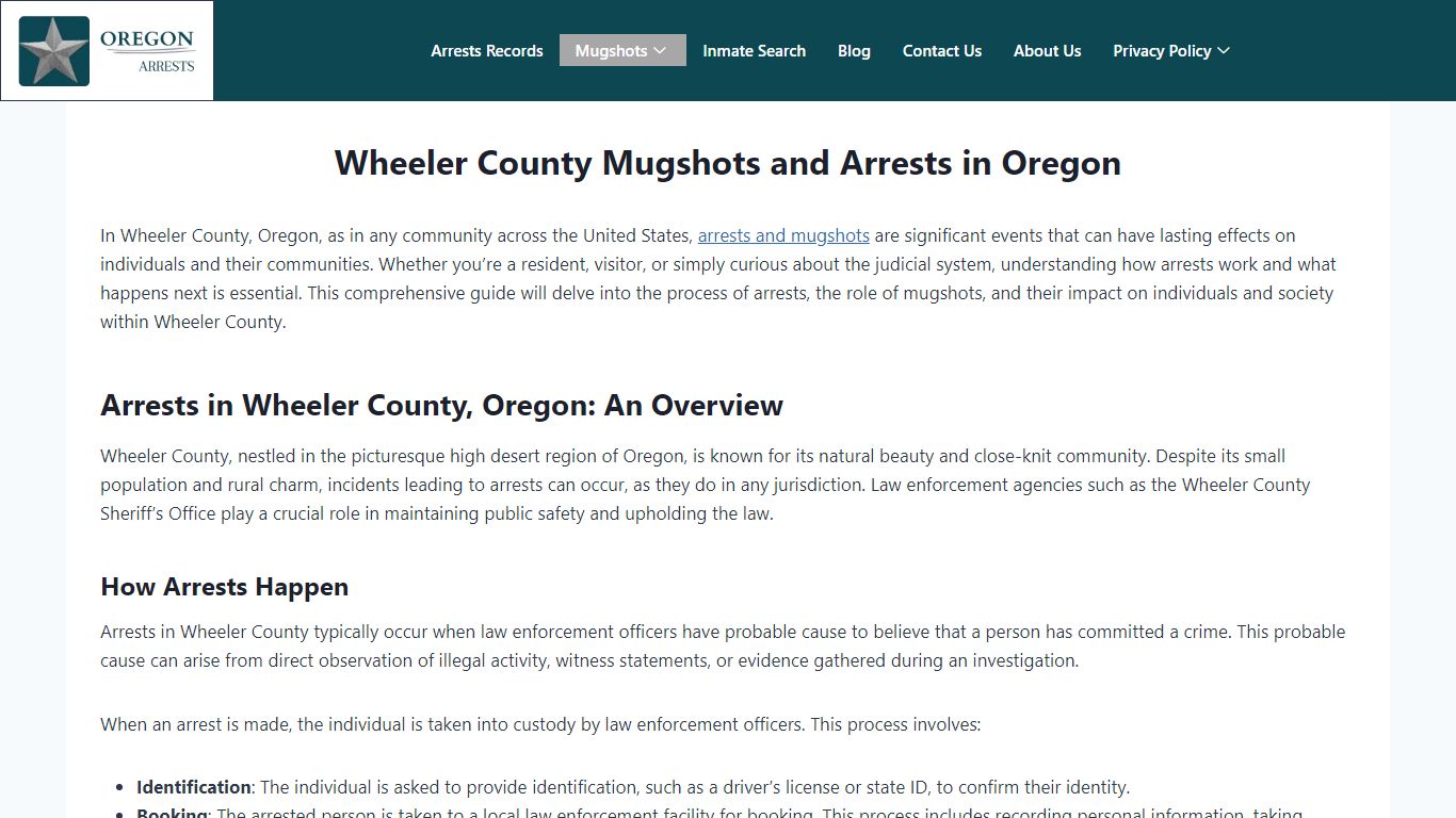 Wheeler County Mugshots and Arrests in Oregon