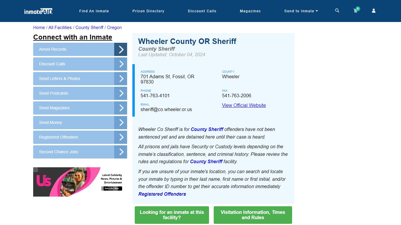 Wheeler County OR Sheriff & Arrest Search - InmateAid